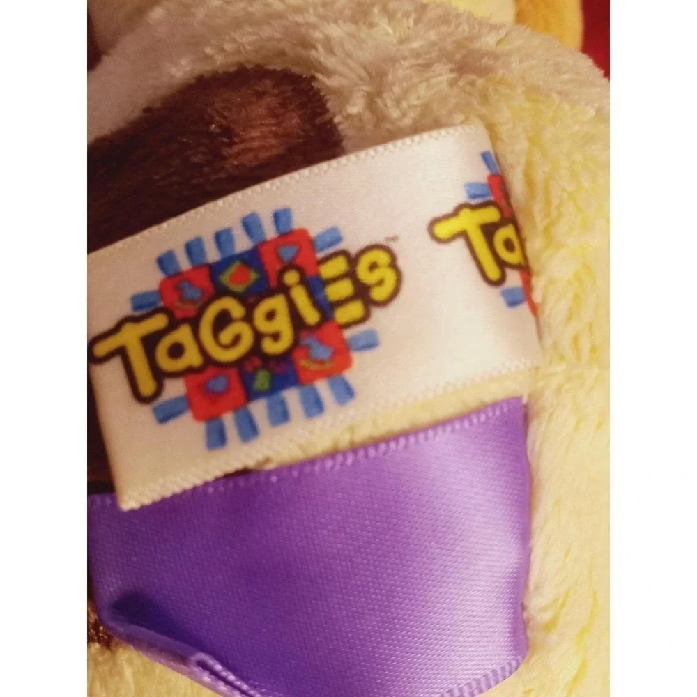 Taggies Tag n Play Pals PUPPY DOG 10in Cream Soft Rattle Plush Lovey Clip preown
